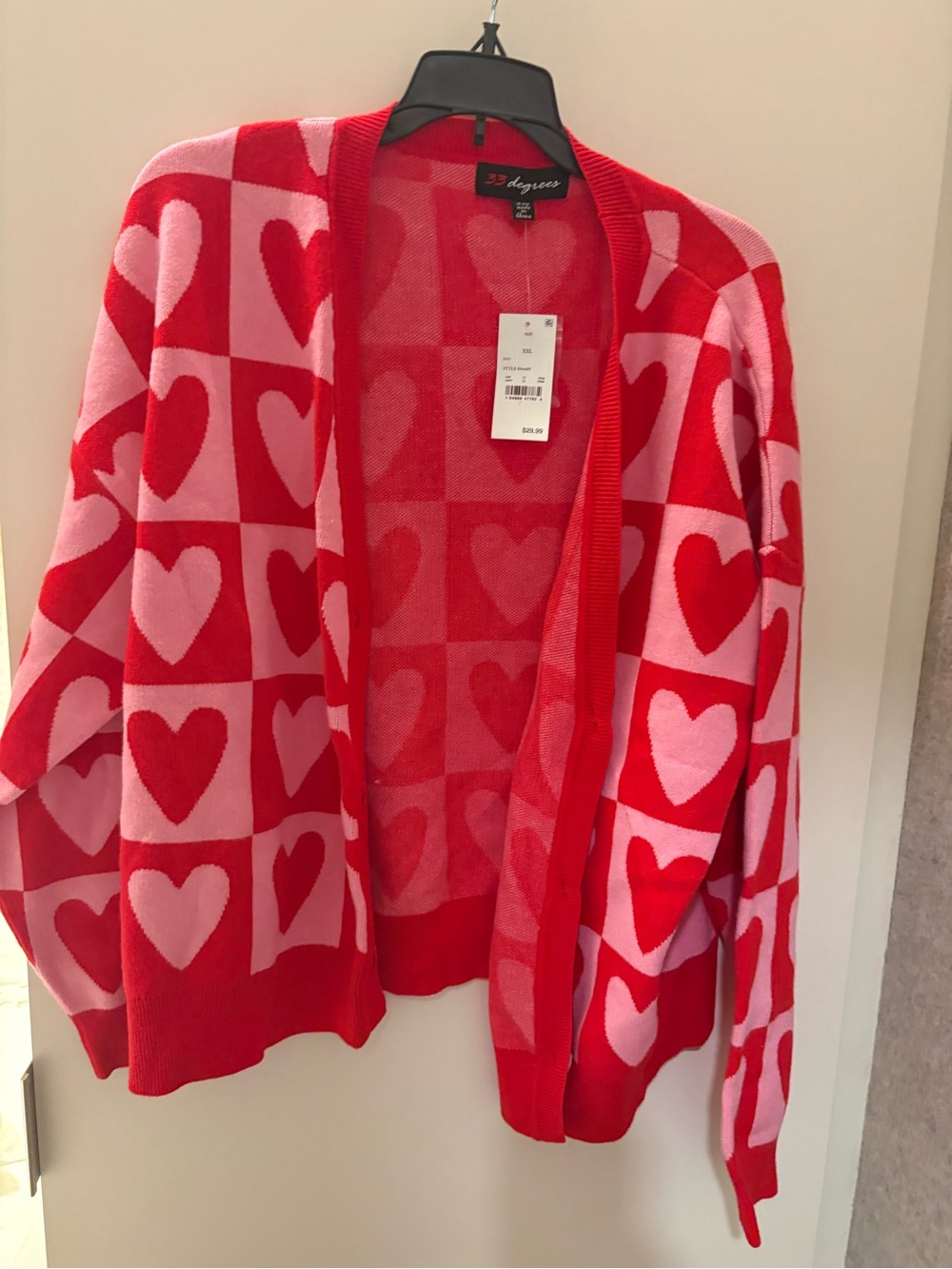 33 Degrees Target Heart Cardigan. Size XXL. New with tags.